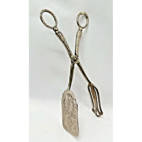 VINTAGE Silver Plate 8" Scissors ServingTongs - Pastry/Salad/Sandwich - Wedding - Picture 1 of 14
